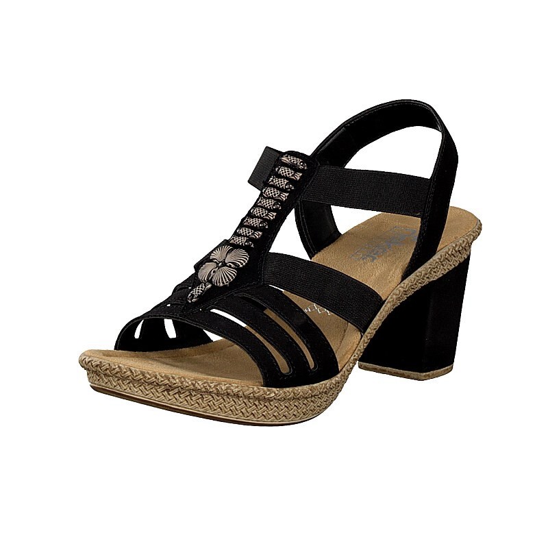 Sandalia Salto Alto Rieker 66506-00 Para Mulher - Pretas